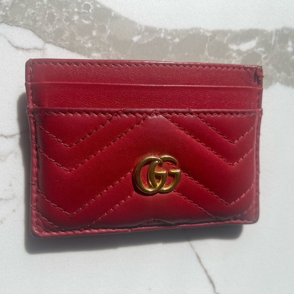 Gucci Red Card Holder with Gold Logo
